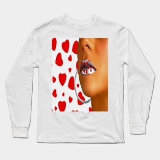 Lips in red hearts Long Sleeve T-Shirt